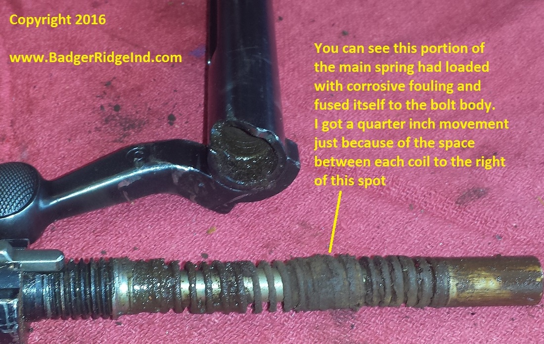 Badly corroded firing pin and main spring broken free of the bolt body on a Remington 700 ML