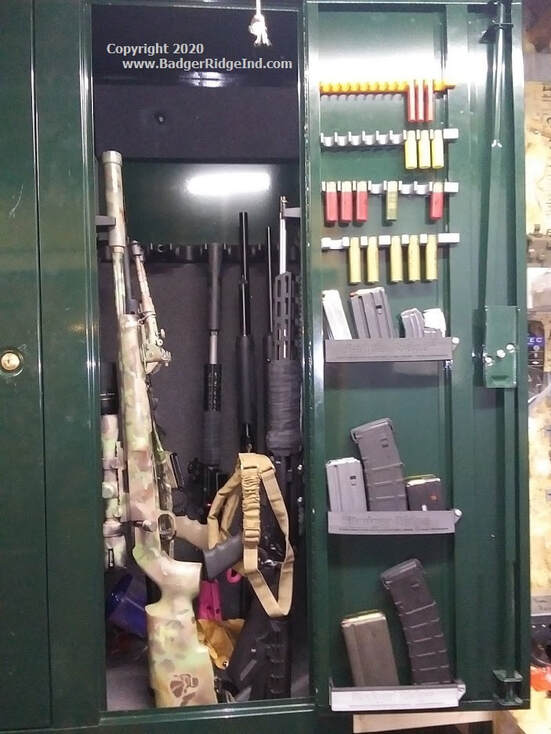 3D printed STL files organizing door of STACK-ON gun cabinet, holding Magazines and Cartridges