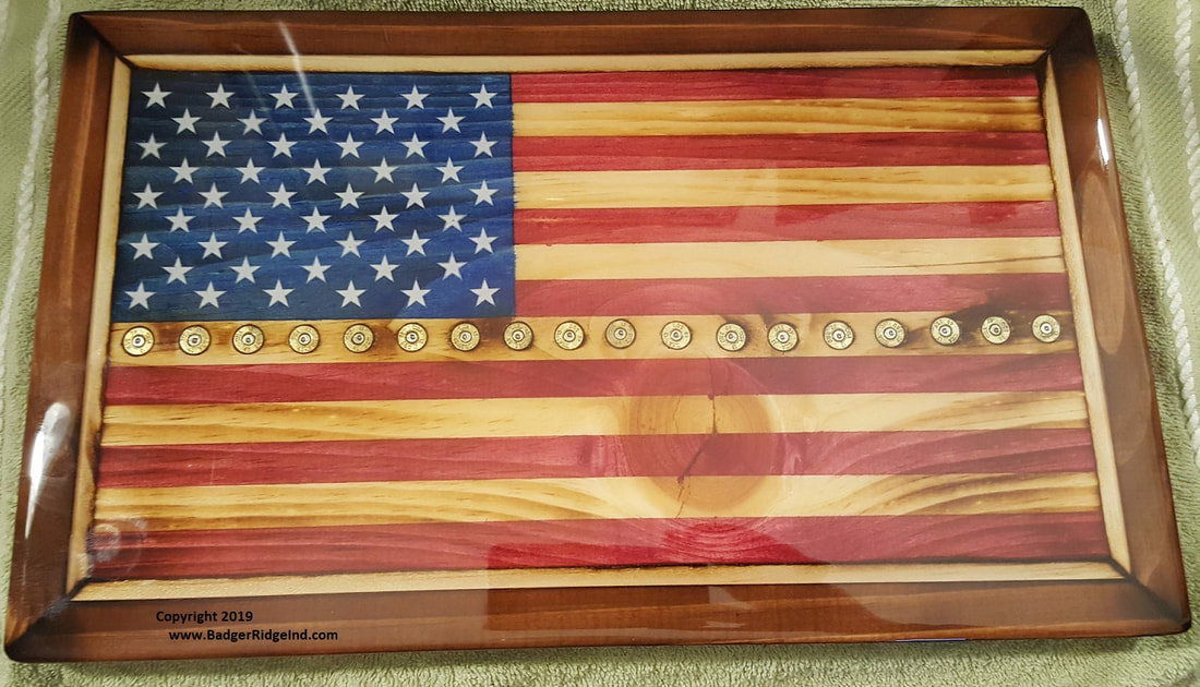 Small Epoxied Wood Flag with Brass