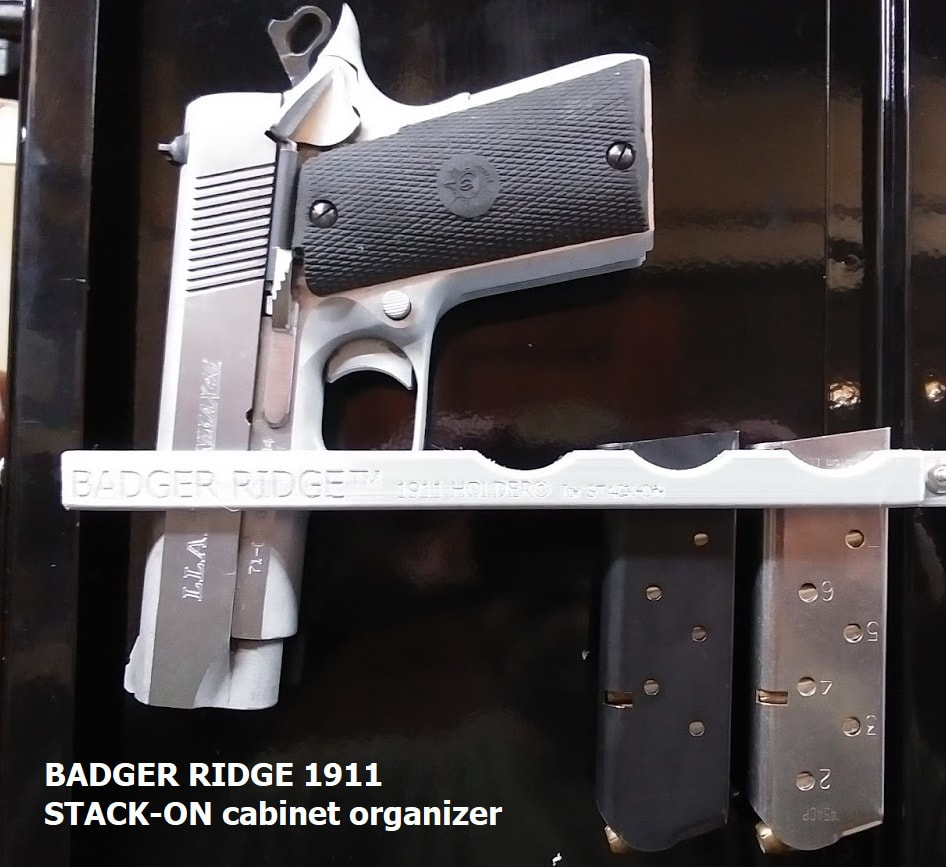 3D printed 1911 pistol holder with 3 magazines for STACK-ON gun cabinets